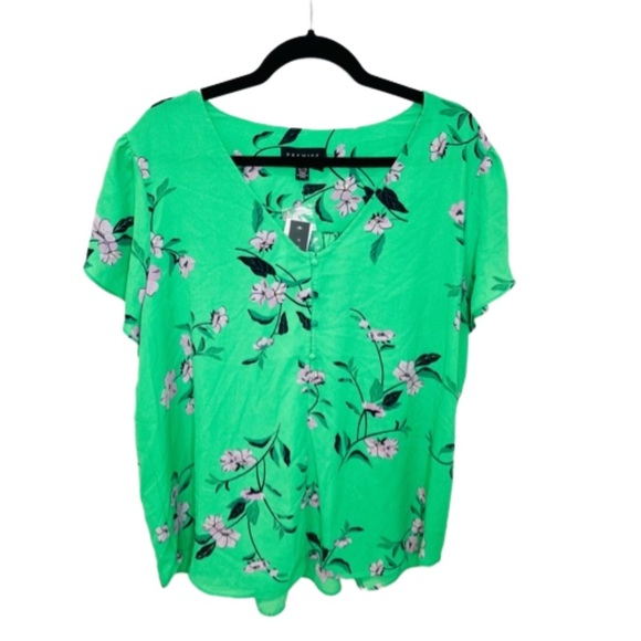 Premise Tops - PREMISE | Women's Kelly Lavender Tulip Sleeve Floral Printed Blouse NWT 1X